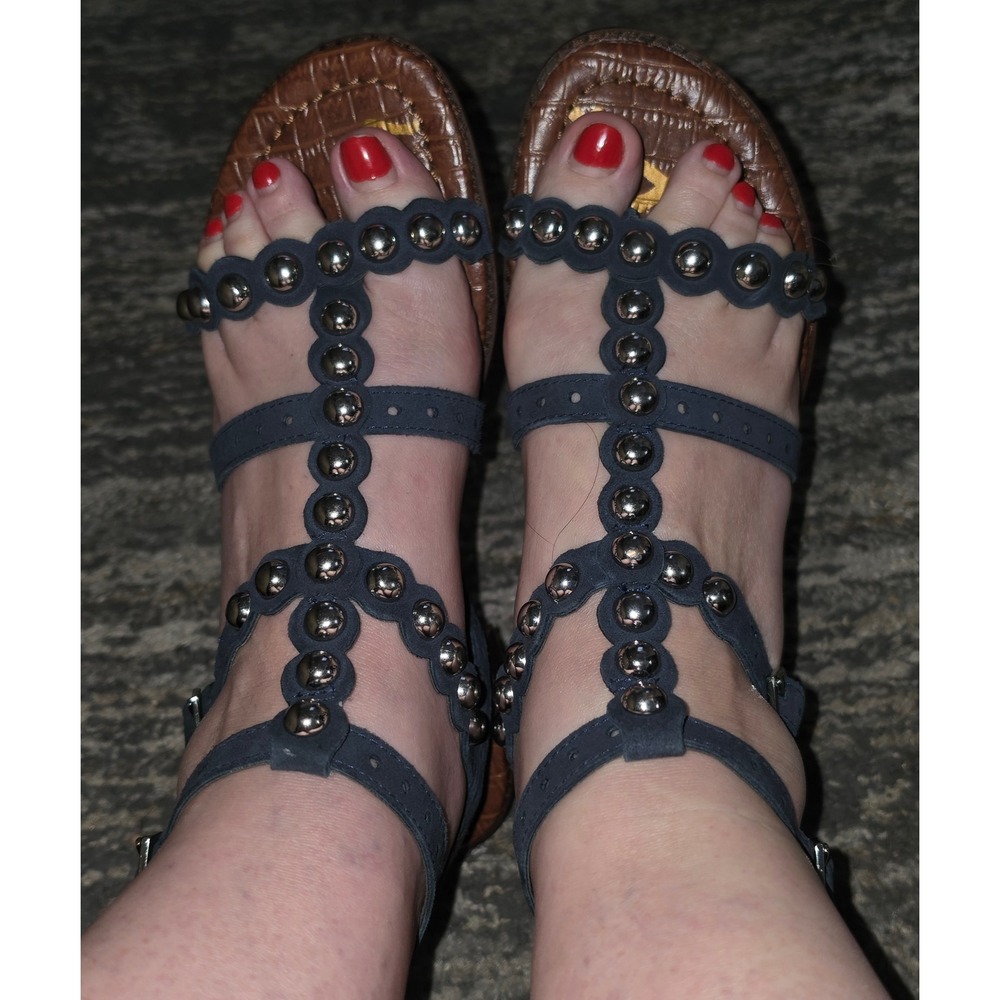 Sam Edelman Elisa Blue Suede Studded Gladiator Sandals Silver Studs Womens 7M